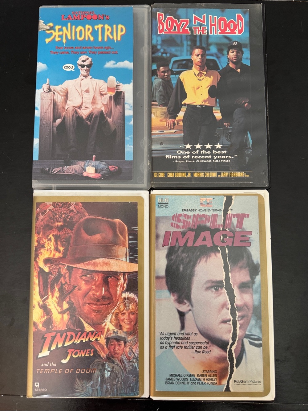 4 VHS 📼 Movie Lot - Senior Trip, Split Image, Boyz N The Hood, Indiana Jones _ 🍿
